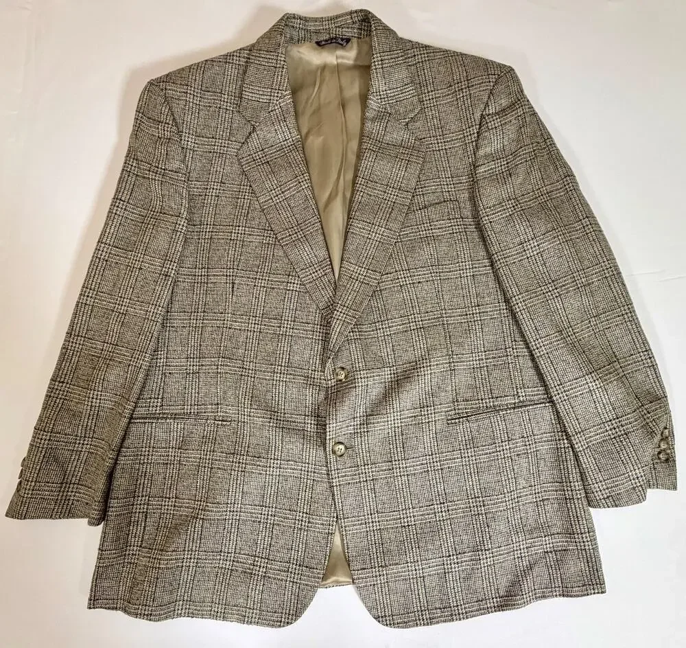 Vito Rufolo Lanificio di Pray Mens Sport Coat 48R Silk Wool Glen Plaid Italy